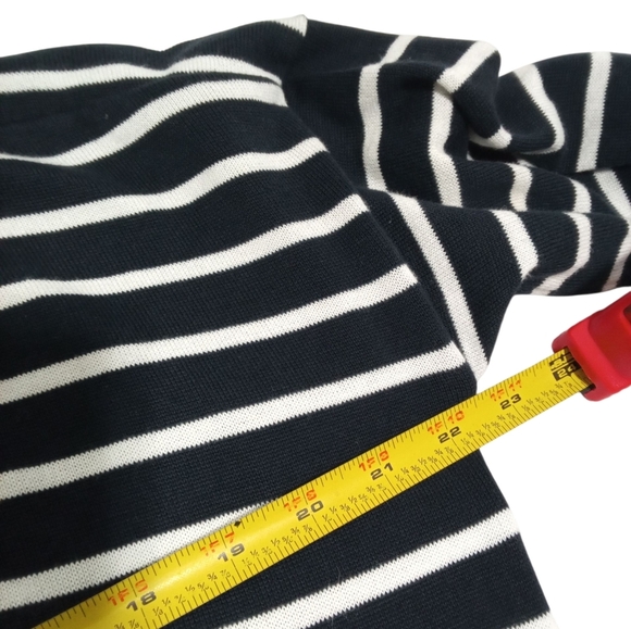 Cabi Boathouse Long Open Patch Pocket Cardigan Stripe Navy White Size Small - Picture 6 of 7